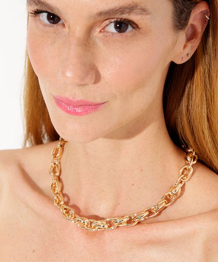 colar choker corrente heavy mindset dourado UNICO