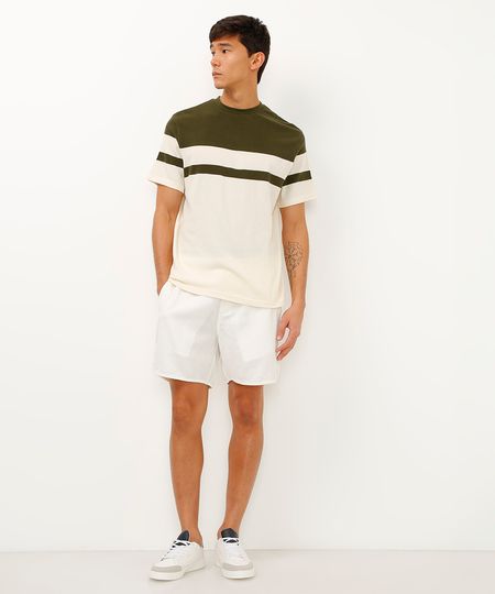 bermuda com linho e cordão off white P