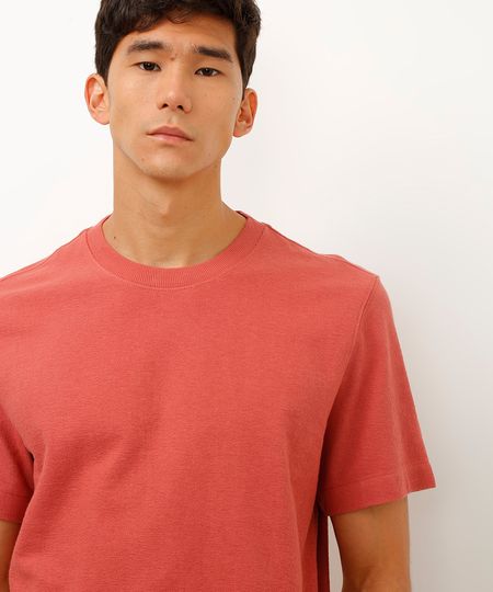 camiseta de algodão moletinho manga curta coral M