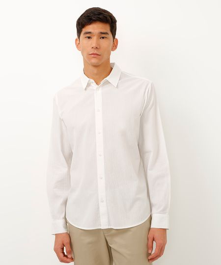 camisa texturizada comfort manga longa off white G
