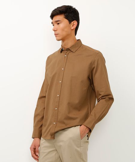 camisa comfort sarja leve manga longa marrom P