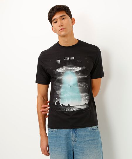 camiseta de algodão manga curta get in loser preta PP