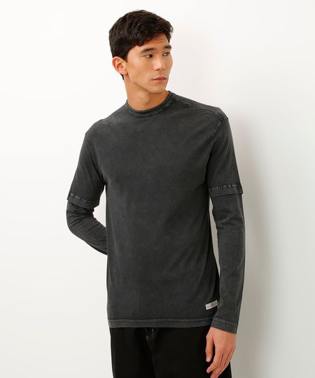 camiseta de algodão manga longa preta P