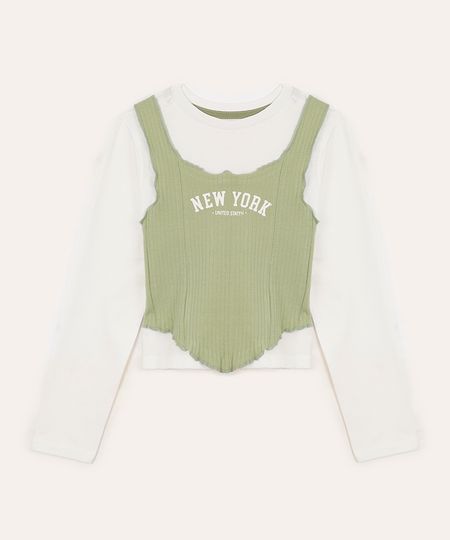 blusa de algodão infantil new york com sobreposição verde 4