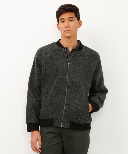 jaqueta bomber com lã texturizada preta P jaqueta bomber com lã texturizada preta P