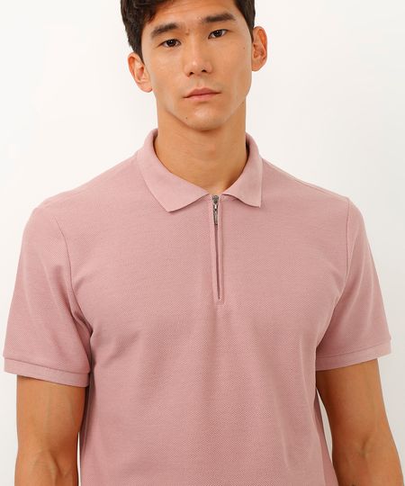 polo comfort texturizada com zíper rosa G