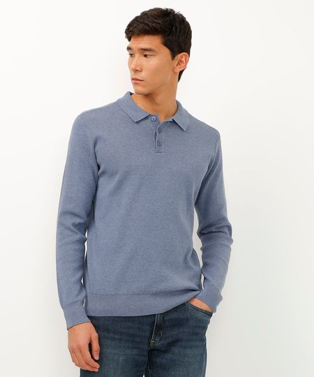polo de tricot manga longa azul G