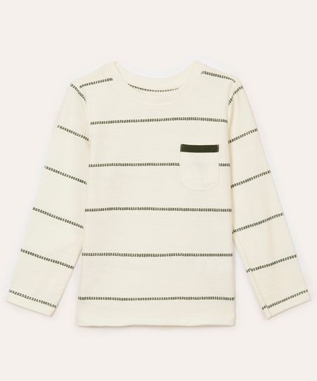 camiseta de algodão infantil listrada com bolso verde escuro 1