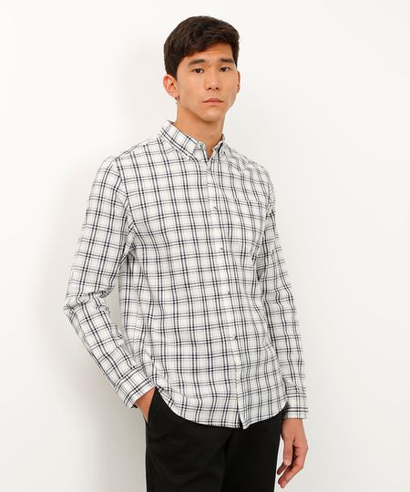 camisa comfort de algodão xadrez azul marinho M camisa comfort de algodão xadrez azul marinho M