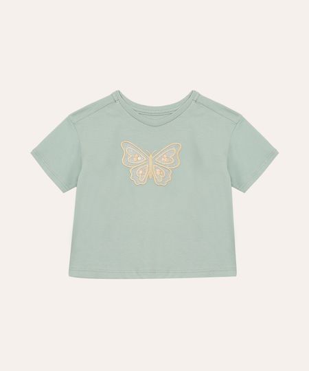 camiseta de algodão infantil borboleta verde 1