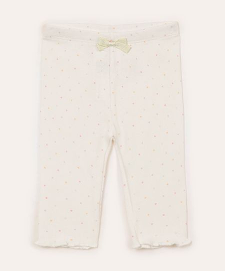 calça de algodão canelada infantil poá off white 6-9