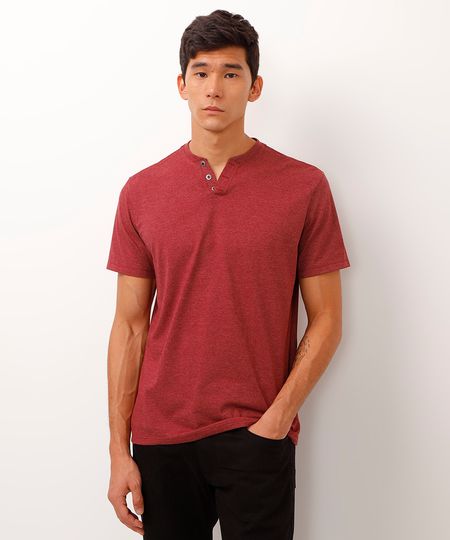 camiseta básica manga curta gola portuguesa - vinho P