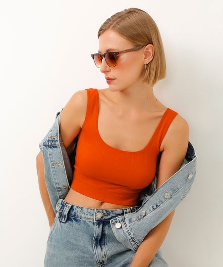 cropped canelada alça média laranja P