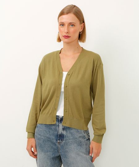cardigan de tricot canelado verde P
