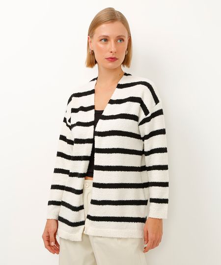 cardigan de tricot listrado off white PP