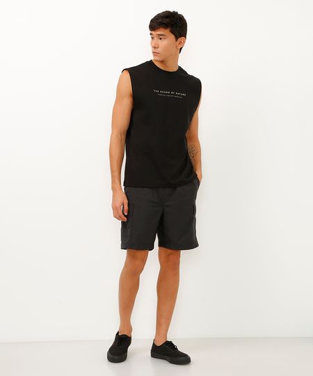 short cós com elástico e bolsos cargo preto M