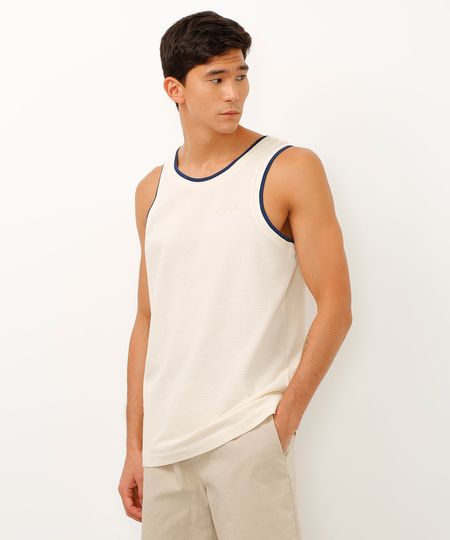 regata de algodão texturizada athletic club bicolor bege P regata de algodão texturizada athletic club bicolor bege P