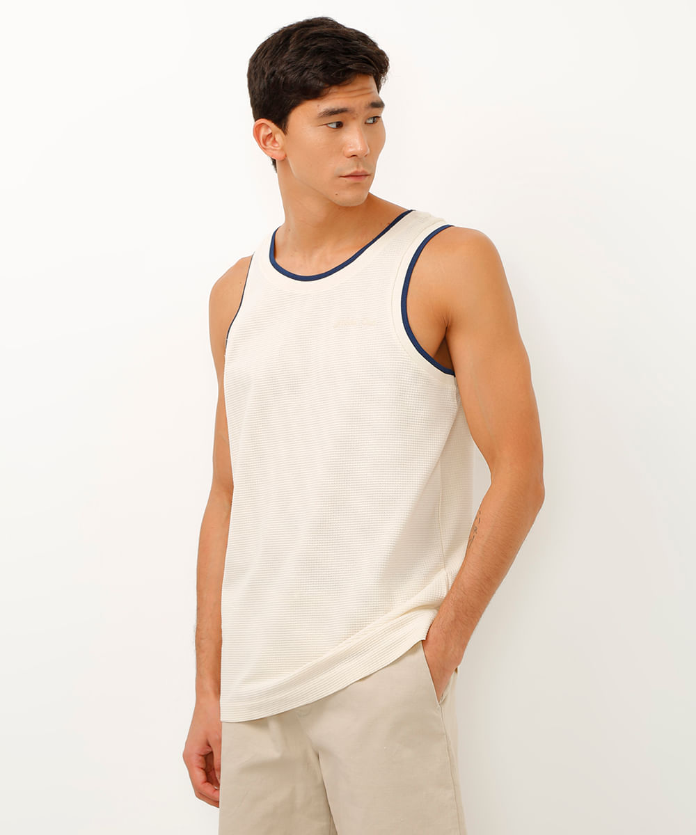 regata de algodão texturizada athletic club bicolor bege