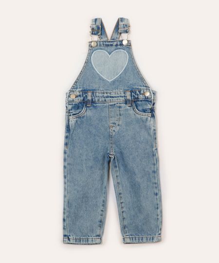jardineira jeans infantil coração azul 2