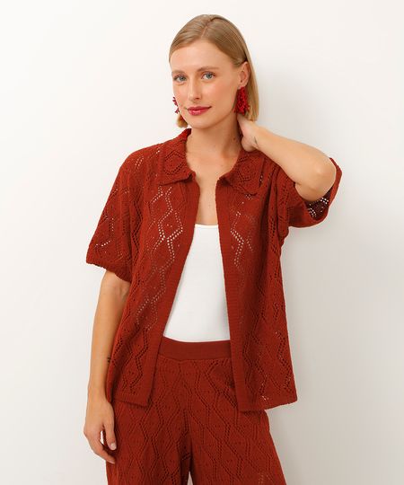 kimono de tricot manga curta terracota PP kimono de tricot manga curta terracota PP