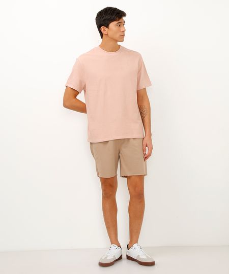 bermuda de sarja jogger com bolsos bege P bermuda de sarja jogger com bolsos bege P