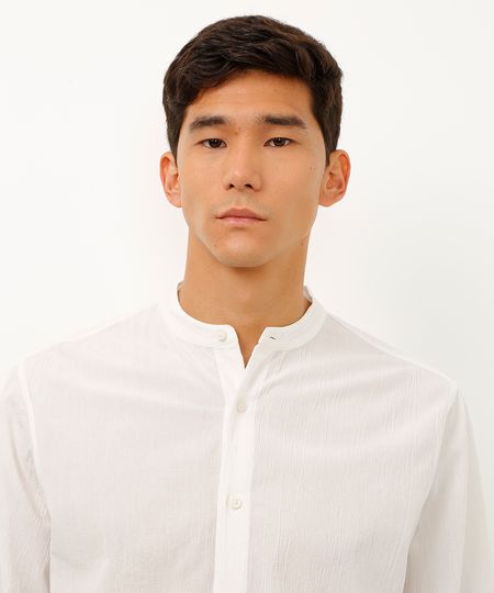 camisa texturizada gola padre manga longa off white G
