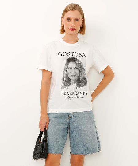 camiseta de algodão gostosa pra caramba nazaré tedesco off white PP