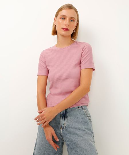 blusa baby look texturizada manga curta kaki - lilas claro P blusa baby look texturizada manga curta kaki - lilas claro P