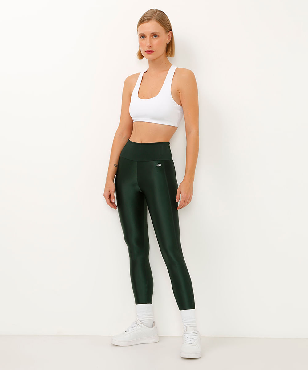 calça legging cintura alta com recorte canelado esportiva verde