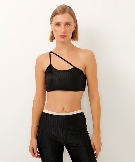 top ombro único bojo removível texturizado esportivo ace preto P