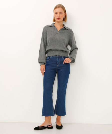 calça reta jeans cropped cintura alta sawary azul 36