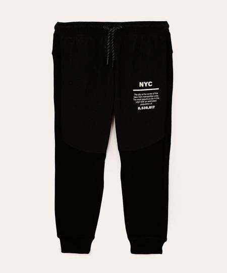 calça jogger de moletom infantil nyc preta 4