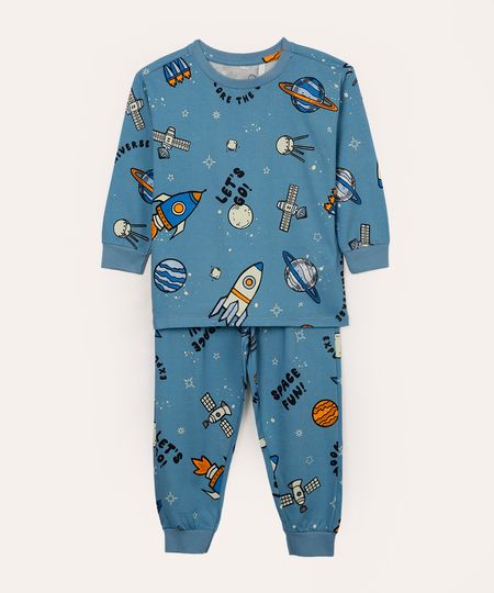 pijama de algodão infantil foguete azul 8