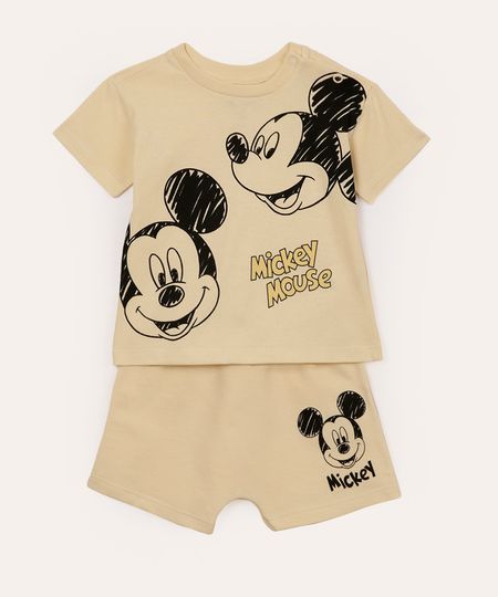 conjunto de algodão infantil mickey bege 0-3