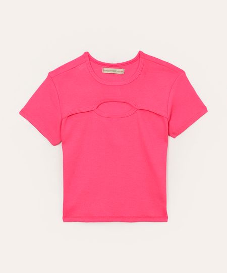blusa cropped de algodão com recorte juvenil rosa 10