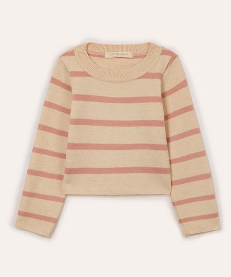 suéter de tricot infantil listrado rosa 1