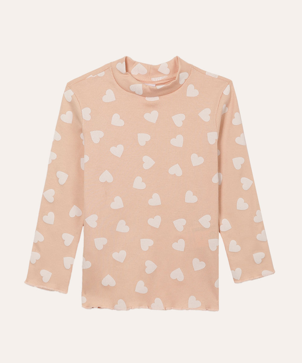 blusa de algodão infantil corações canelado rosa