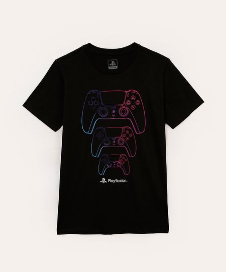 camiseta de algodão infantil playstation preta 4