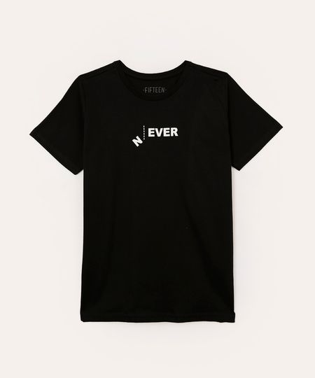camiseta de algodão juvenil never preta 14