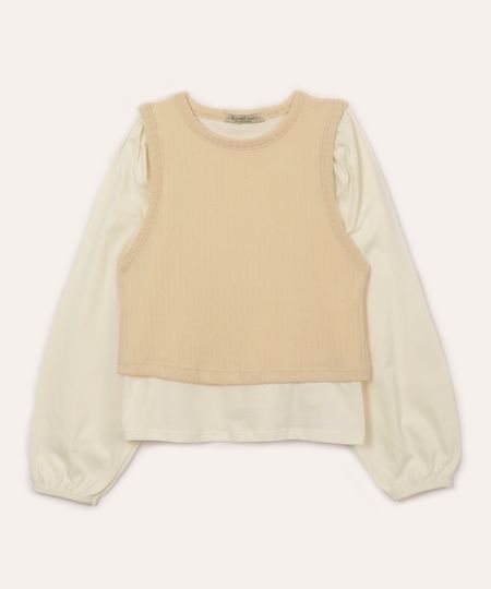 blusa com colete canelado infantil off white 6