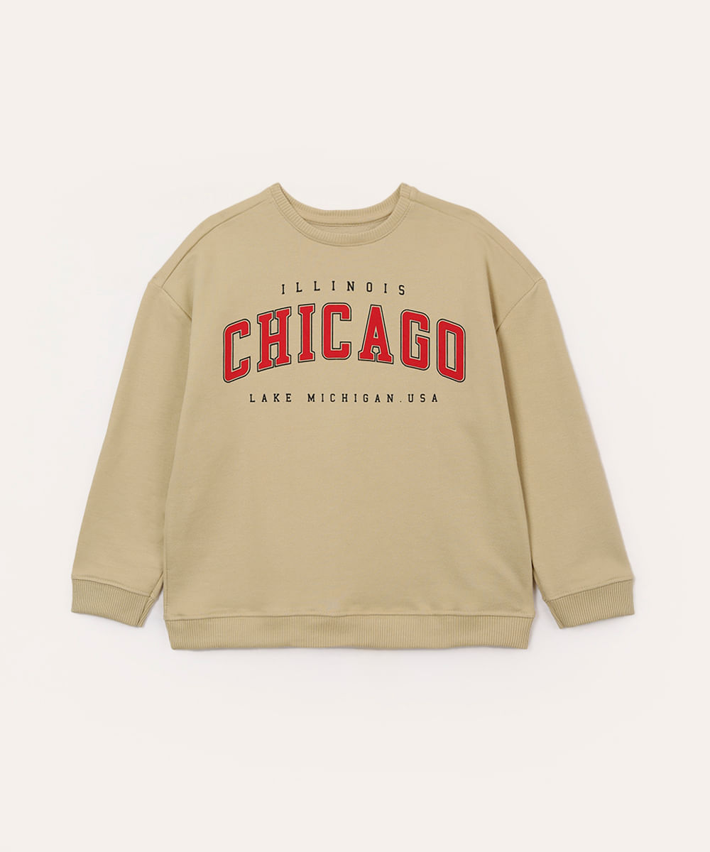 blusão de moletom infantil chicago bege