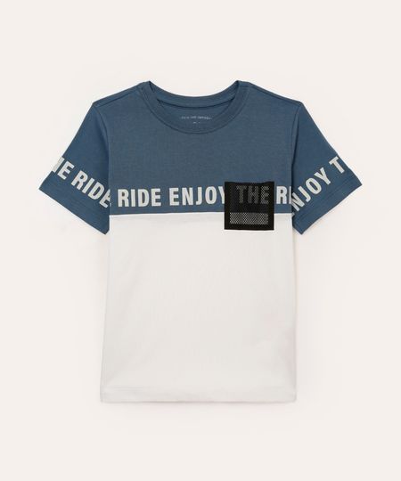 camiseta de algodão infantil bicolor azul 4