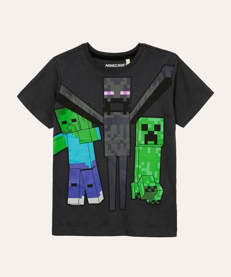 camiseta de algodão infantil minecreft cinza 6