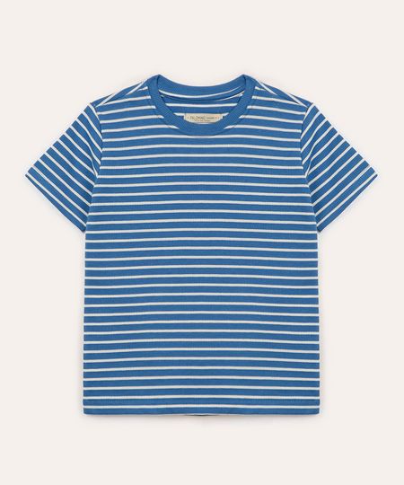 camiseta de algodão infantil listrada azul 8