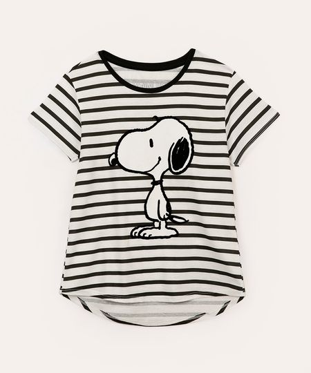 camiseta de algodão infantil snoopy listrada off white 14