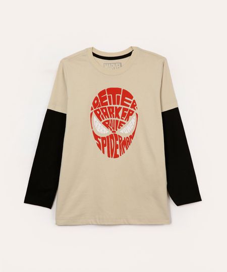 camiseta de algodão infantil homem aranha bege 6