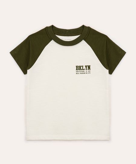 camiseta de algodão manga raglan infantil bicolor branca 6