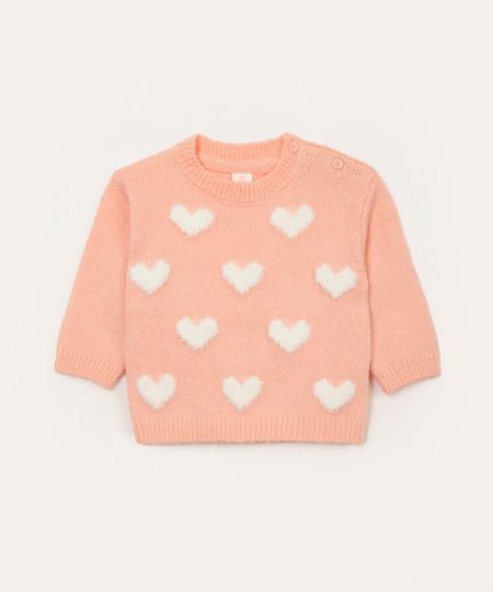 suéter de tricot manga longa coração infantil rosa 3-6 suéter de tricot manga longa coração infantil rosa 3-6