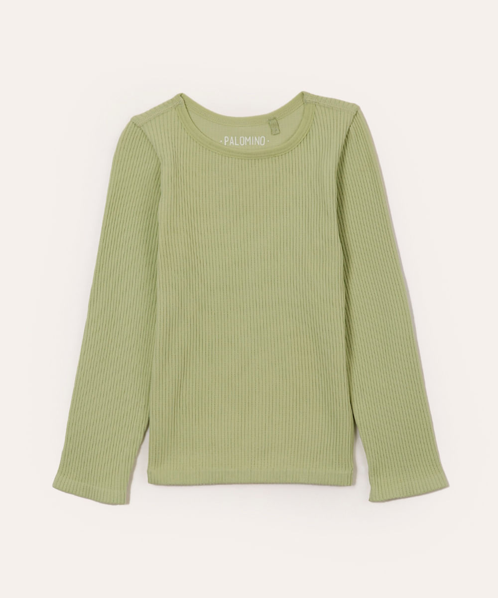 blusa canelada infantil manga longa verde