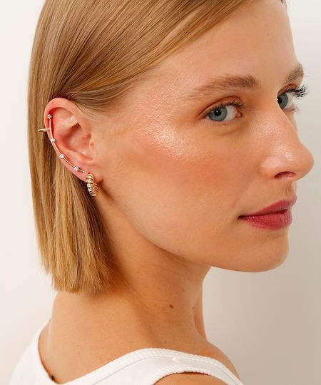 kit par de brinco e earcuff com strass dourado UNICO kit par de brinco e earcuff com strass dourado UNICO